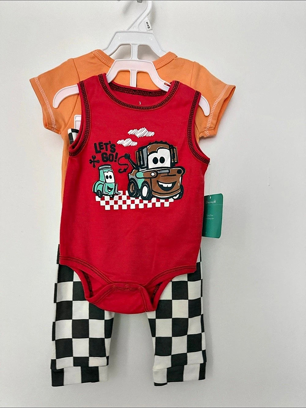 Disney Baby Kids Cars Checkered Matching Set Brand New 6/9 Months